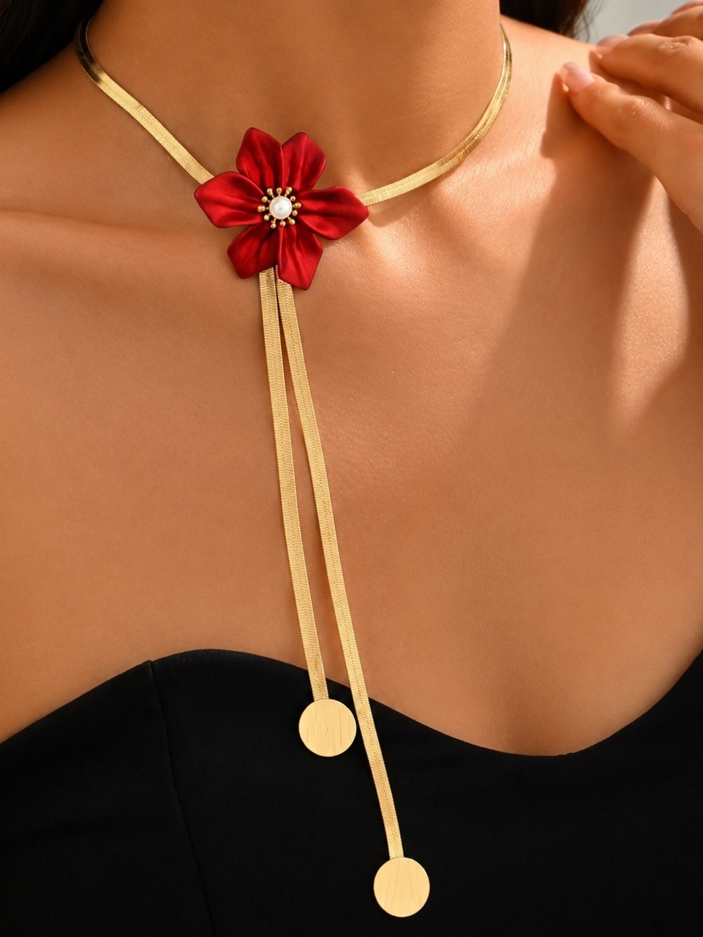 Luxury Red Flower Pendant - Women Jewelry